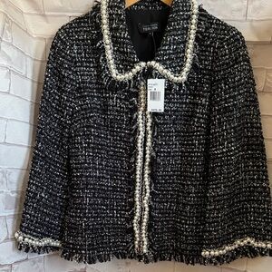 Teri Jon Tweed Blazer with Black and Cream Accents